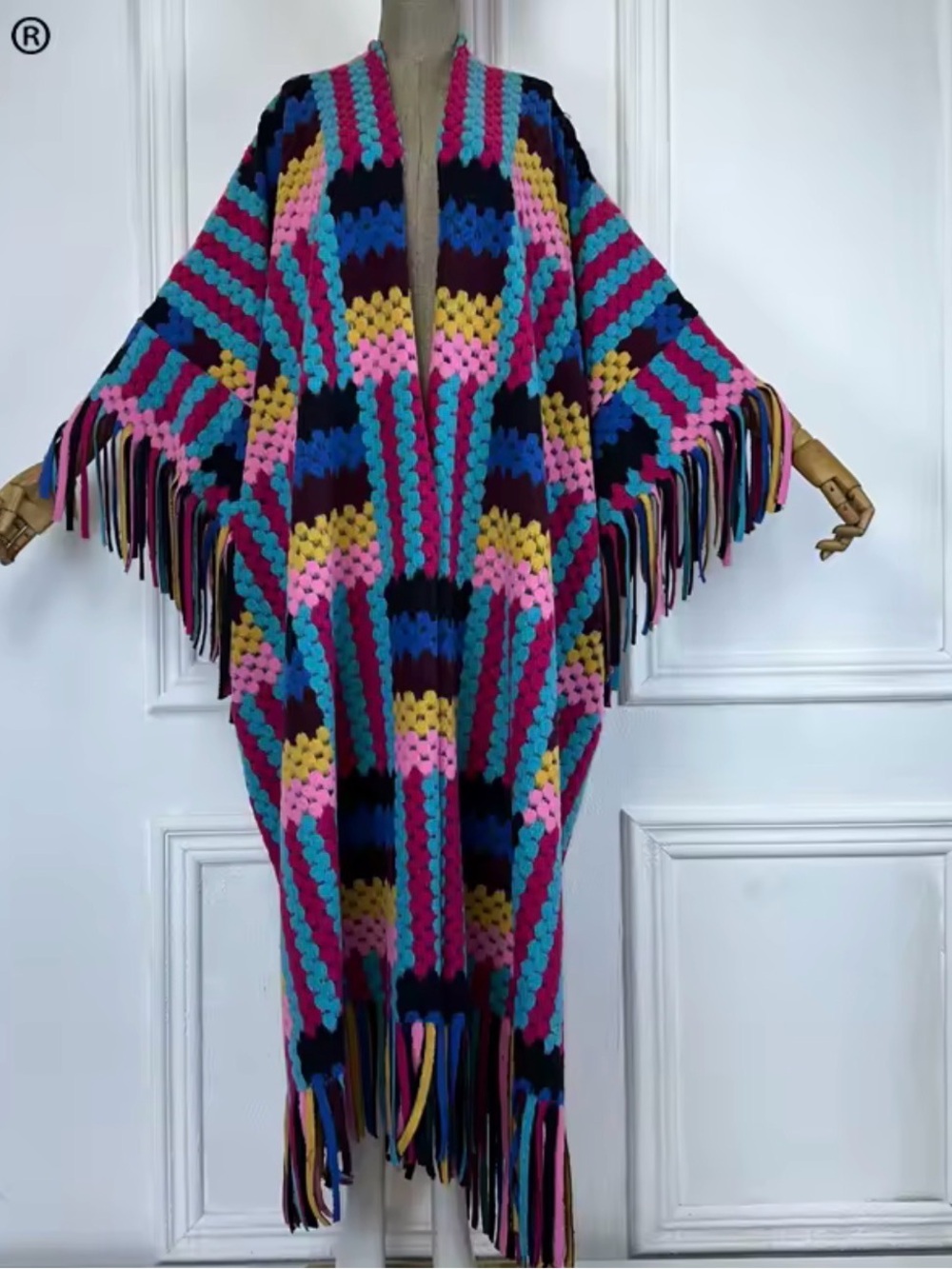Multicolor Crochet hoodie Open-Front Women's Sweater cardigan-African Winter
